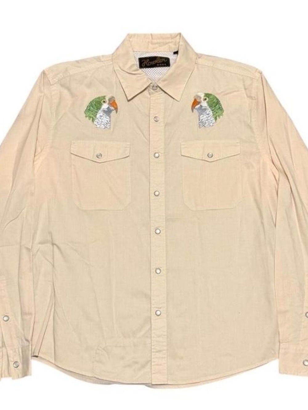Howler Brothers Cream Long-Sleeve Button-Down Shirt with Parrot Embroidery